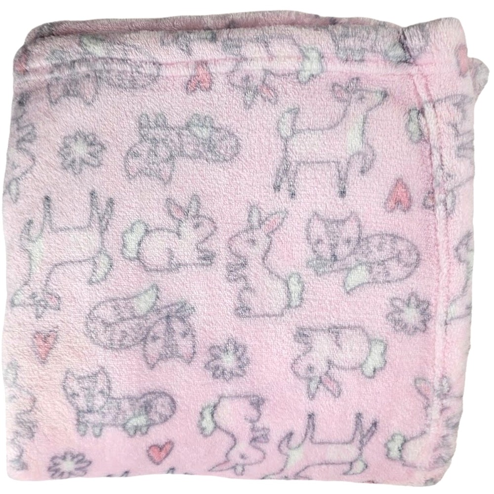 Duck Duck Goose Pink Baby Blanket Bunny Fox Deer Heart Lovey Soft Fleece Forest